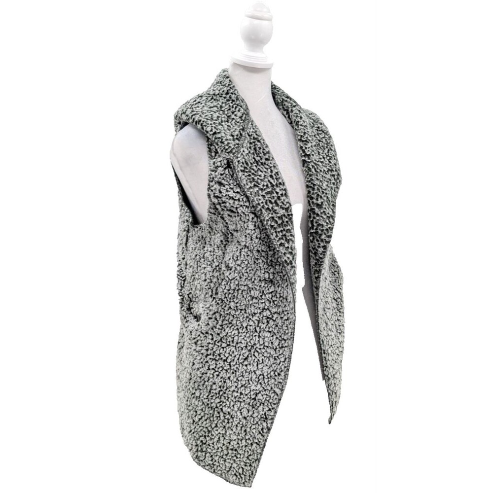 Love Tree Green Sherpa Faux Fur Teddy Open Hooded Vest Pockets Size Small